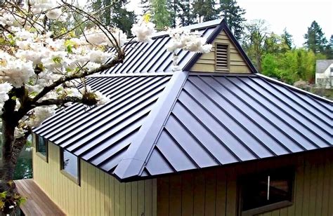 yellow house with brown metal roof|tin colors for homes.